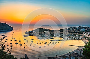 Sunset at Port de Soller on Majorca Spain