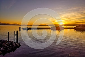 Sunset at the Port of Lausanne, Switzerland