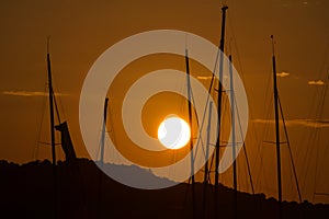 Sunset in Porto Cervo Marina, Sardinia, Italy, Emerald Coast.