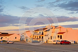 Sunset Portugal town  cars parking