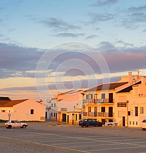 Sunset Portugal town  cars parking