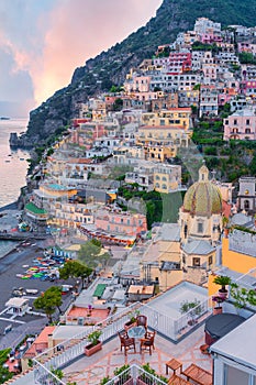 Sunset in Positano, Amalfi Coast, Salerno, Campania, Italy photo