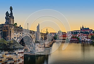 Sunset of Prague Castle and Charles Bridge