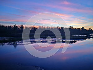 Sunset on Prahova River in Romania