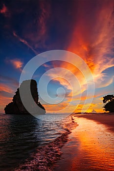 Sunset on Pranang beach. Railay , Krabi Province Thailand