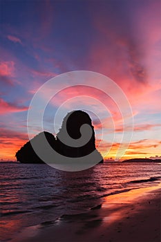 Sunset on Pranang beach. Railay , Krabi Province Thailand