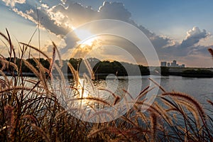 Sunset in Ral al Khaimah at Manar Mall in the UAE in the Middle East