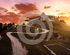 Sunset at Rasnov medieval citadel in Transylvania