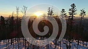 Sunset Rays Winter Reverse Aerial 4k