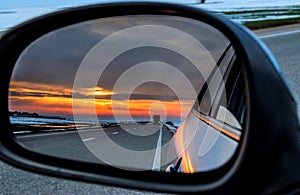 Sunset in Rearview Mirror