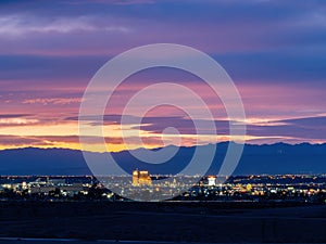 Sunset red afterglow over the famous strip of Vegas