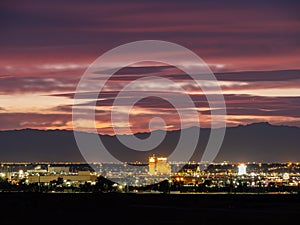 Sunset red afterglow over the famous strip of Vegas