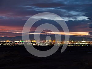 Sunset red afterglow over the famous strip of Vegas