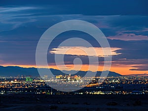 Sunset red afterglow over the famous strip of Vegas