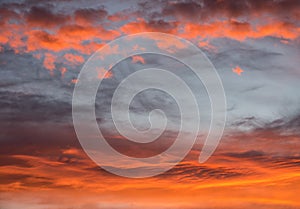 Sunset red sky with clouds horizontal background