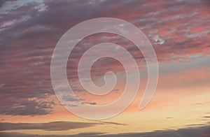 Sunset red sky with clouds horizontal background