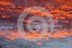 Sunset red sky with clouds horizontal background