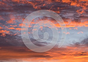 Sunset red sky with clouds horizontal background