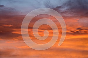 Sunset red sky with clouds horizontal background