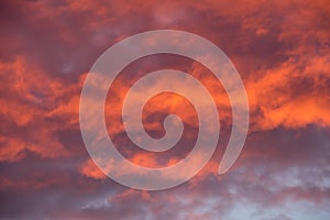 Sunset red sky with clouds horizontal background