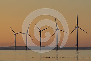 Sunset at Redcar windfarm.