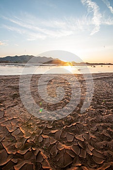 Sunset reflaction on rain water, Oman