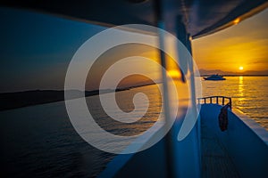 Sunset Reflecting on Boat Window on a Red Sea Scuba Trip in Egypt