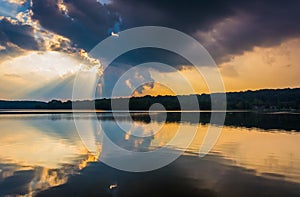 Sunset reflecting in Pinchot Lake, at Gifford Pinchot State Park