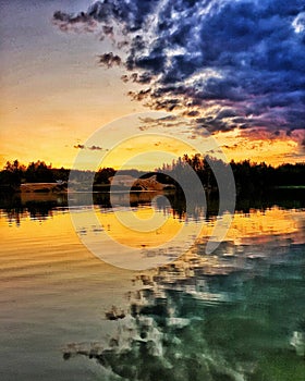 Sunset reflecting on the water surface