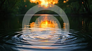 Sunset Reflection Ripples On Calm Water Surface