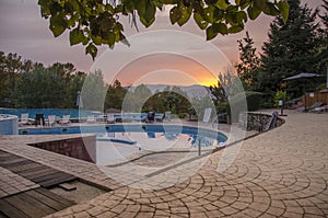 Sunset reflection scene â€“ pool scene â€“ Sandanski Bulgaria