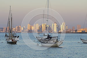 Sunset reflection shimmering on San Diego Californ