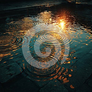 Sunset Reflections in a City Puddle
