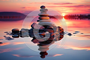 Sunset reflections dance upon the Zen stones nestled in peaceful waters
