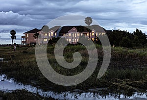 Sunset reflections on windows.