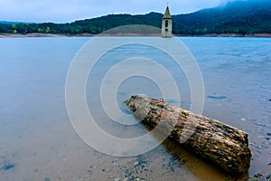 Sunset at Reservoir of Sau Catalonia, Spain, near village of Tavertet