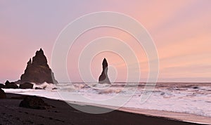 Sunset at Reynisfjara black sand beach