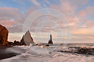 Sunset at Reynisfjara black sand beach