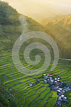 Sunset in rice field terraces at batad