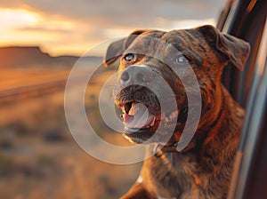 Sunset Ride: Joyful Dog on Desert Road Trip