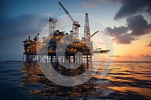 Sunset rig offshore oil platform construction, harnessing world power energy