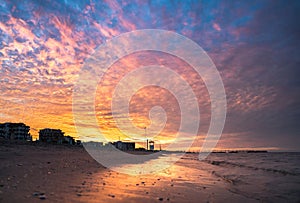 Sunset on the Rimini beach, Italy