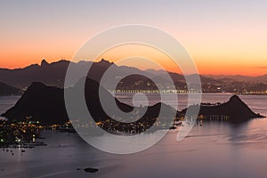 Sunset in Rio de Janeiro in Brazil. View from Niteroi City.