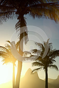 Sunset Rio de Janeiro Ipanema Beach Two Brothers Mountain Brazil