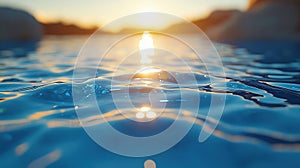 Sunset rippling water surface close-up