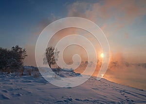 Sunset at the river Angara