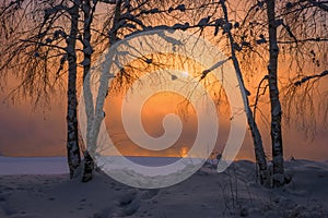 Sunset at the river Angara in town Irkutsk