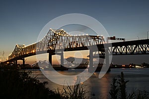 Sunset from the river bank at Interstate 10 crossing the Mississippi River in Baton Rouge