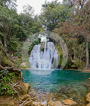 Sunset in the river beautiful Waterfalls of Tamasopo san luis potosi mexico photo