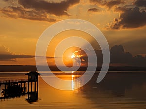 sunset in river at Lum Chae dam  Khonburi  Nakhon Ratchasima  Thailand